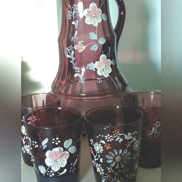 Antique EAPG Dugan glass pitcher set - Picture 3 of 10